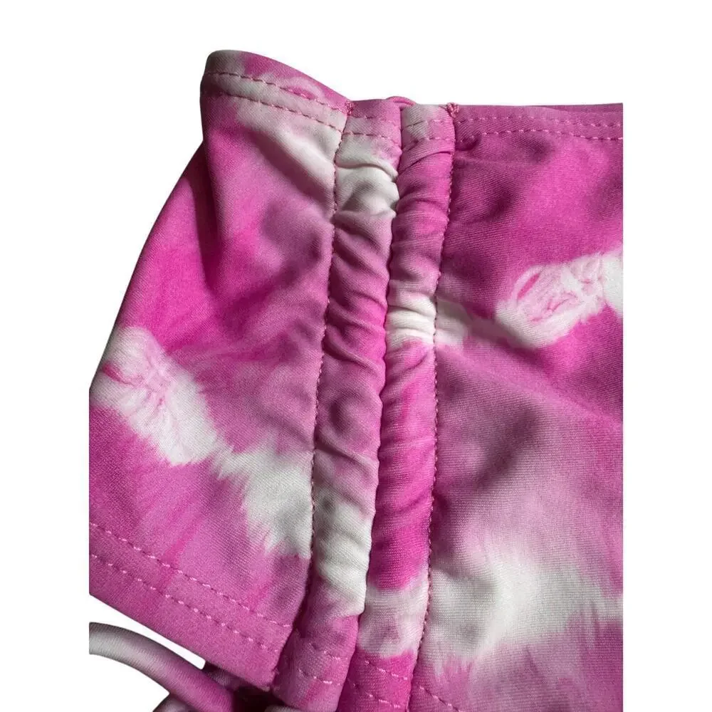 NWT California Waves tie-dyed pink and white high waisted cheeky ruffled bottom